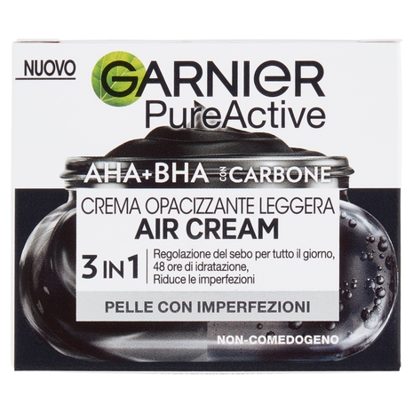 Garnier PureActive Air Cream AHA+BHA con Carbone - Crema Opacizzante Leggera 50 ml